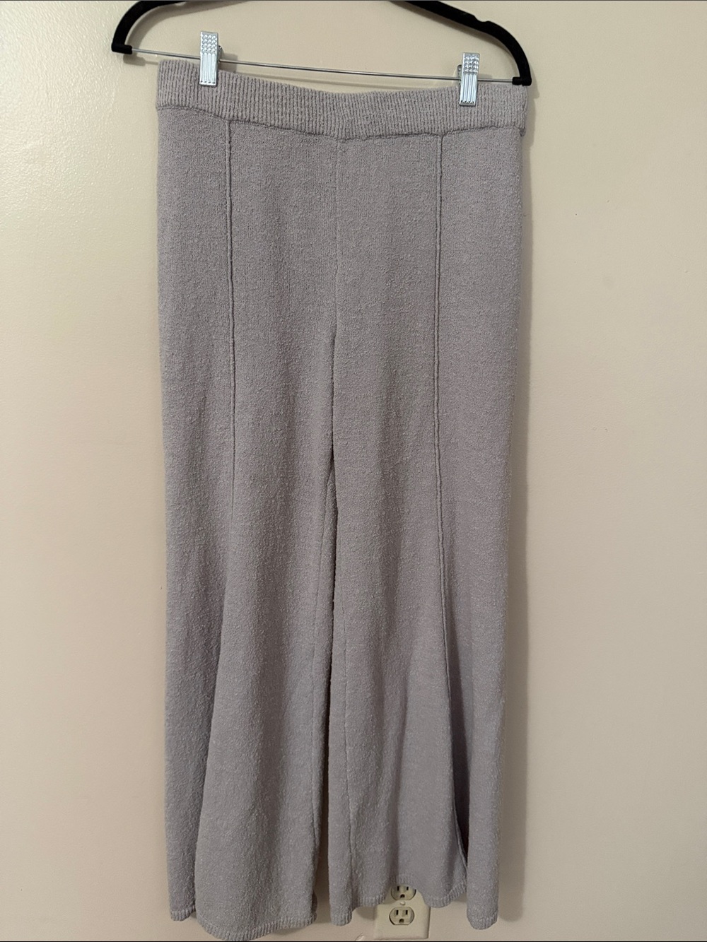 Free People Beach Wide-Leg Knit Pants in Light Gray